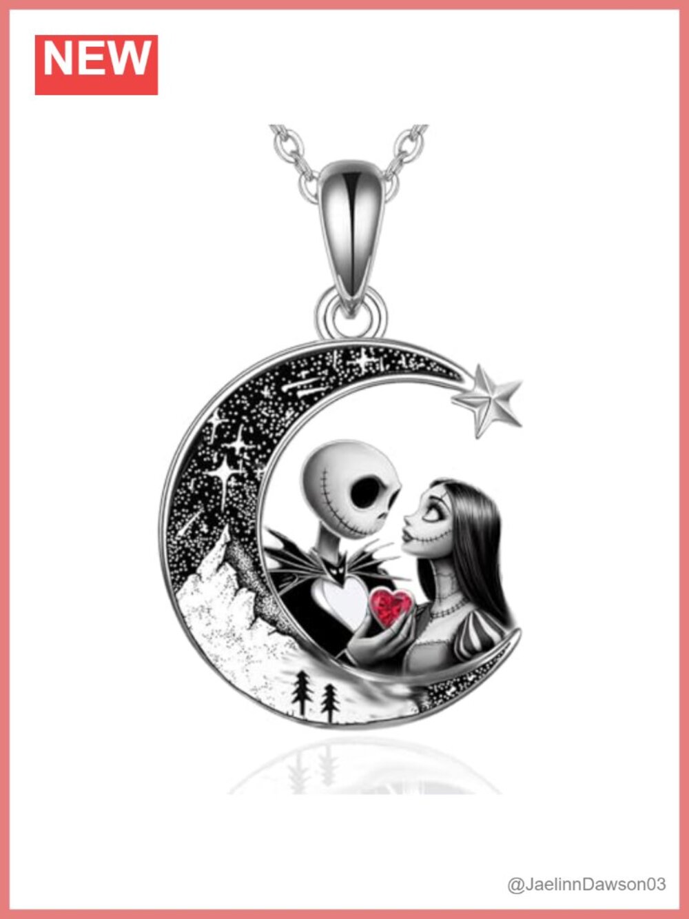 Jack and Sally Nightmare Necklace 925 Sterling Silver Gothic Pendant
